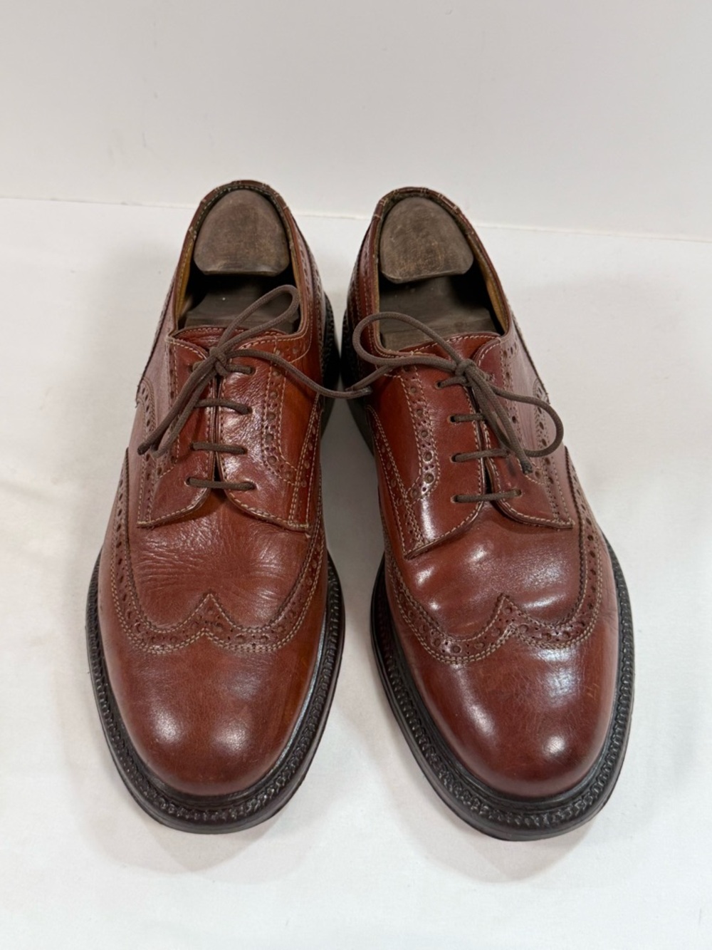 ANTICA CUOIERIA Men's vintage cognac leather Wingtip brogue oxfords size 9.5